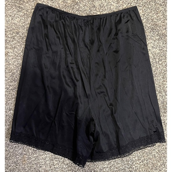 Vanity Fair Split Slip Shorts Womens XL Black Nylon Lace Trim Lingerie Underwear - Picture 5 of 7